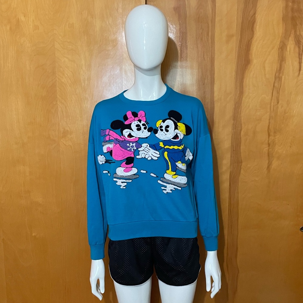 Vintage 80s Disney Sunday Comics Mickey Minnie Mouse Ice Skate Sweatshirt Small